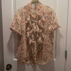 Lauren Ralph Lauren Pink Floral Ruffle Blouse